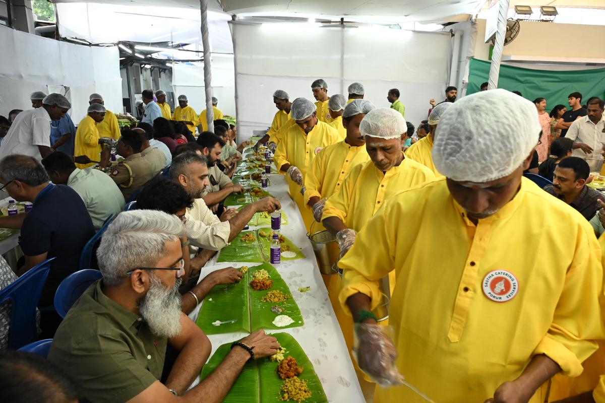 Lunch meals being served at the Music Academy sabha canteen by Sastha Catering Services